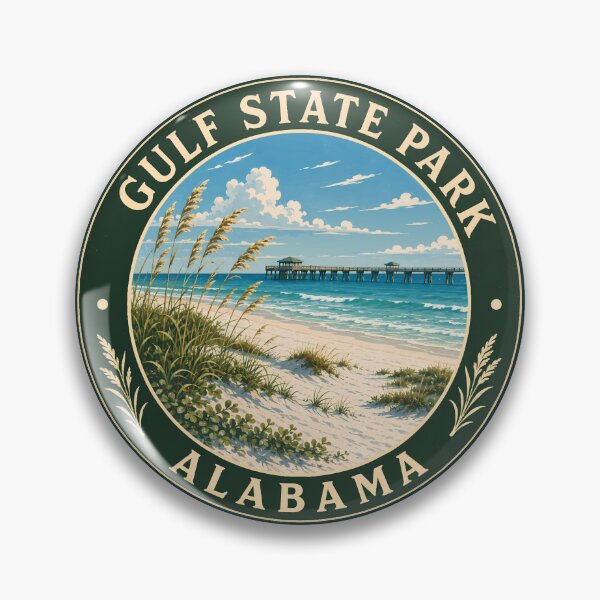 Item preview, Gulf State Park Alabama Illustration Travel Art Badge designed and sold by KrisSidDesigns.