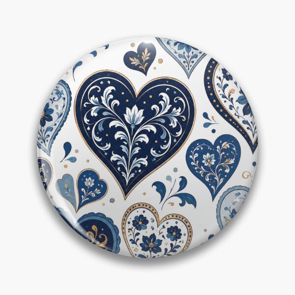 Item preview, Blue Floral Hearts Collection – Elegant Folk Art Love Pattern, Navy Blue Botanical Heart Illustrations, Romantic Boho Flowers & Scandinavian Inspired Design designed and sold by Gold Turtle  Lina.