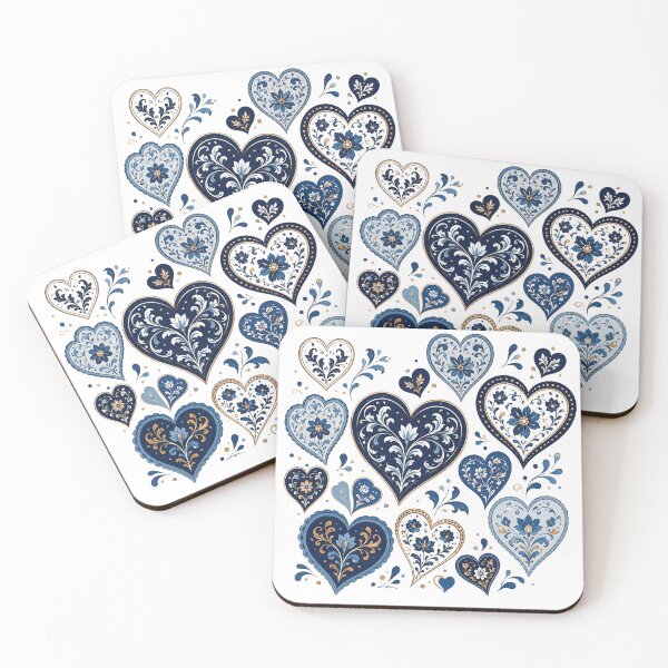 Item preview, Blue Floral Hearts Collection – Elegant Folk Art Love Pattern, Navy Blue Botanical Heart Illustrations, Romantic Boho Flowers & Scandinavian Inspired Design designed and sold by Gold Turtle  Lina.
