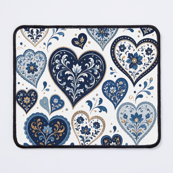 Item preview, Blue Floral Hearts Collection – Elegant Folk Art Love Pattern, Navy Blue Botanical Heart Illustrations, Romantic Boho Flowers & Scandinavian Inspired Design designed and sold by Gold Turtle  Lina.