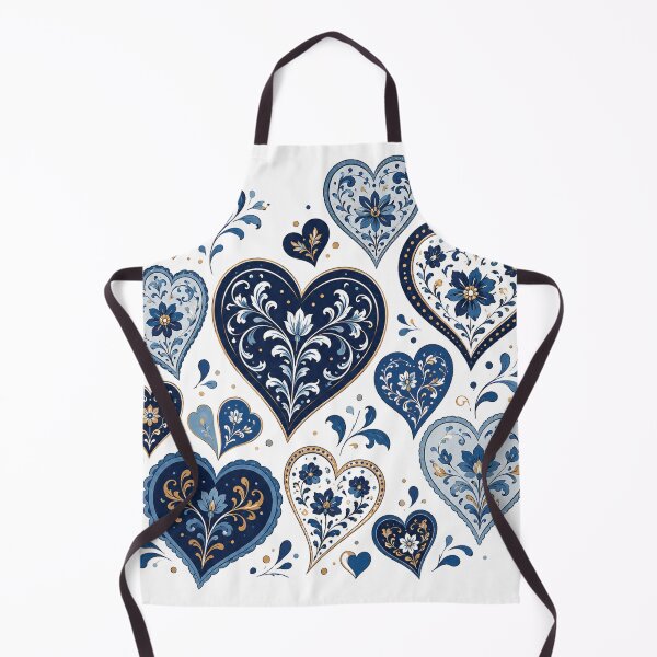 Item preview, Blue Floral Hearts Collection – Elegant Folk Art Love Pattern, Navy Blue Botanical Heart Illustrations, Romantic Boho Flowers & Scandinavian Inspired Design designed and sold by Gold Turtle Lina.