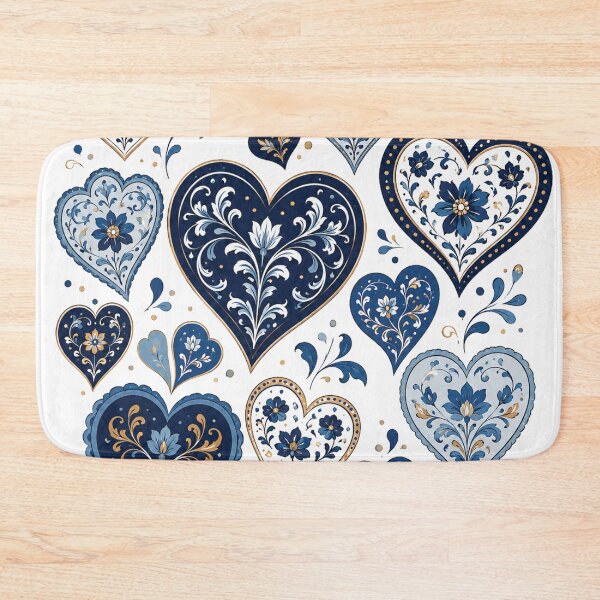 Item preview, Blue Floral Hearts Collection – Elegant Folk Art Love Pattern, Navy Blue Botanical Heart Illustrations, Romantic Boho Flowers & Scandinavian Inspired Design designed and sold by Gold Turtle  Lina.