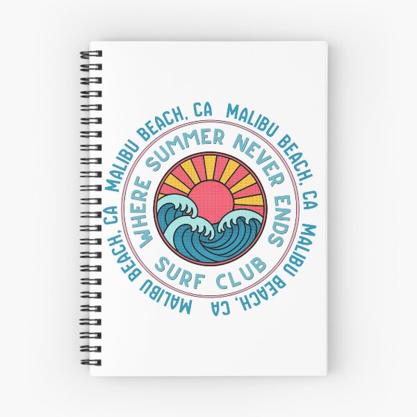 Item preview, Malibu Beach CA Surf Club Retro Sunset Wave Badge Design designed and sold by DonnaRaine.