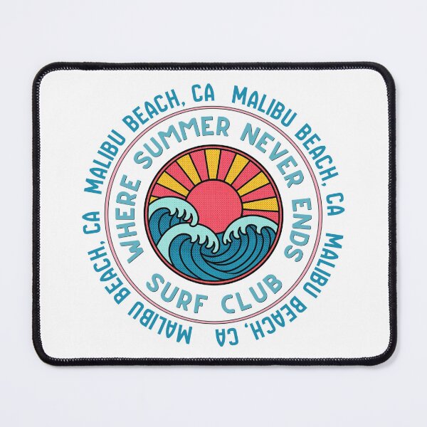 Item preview, Malibu Beach CA Surf Club Retro Sunset Wave Badge Design designed and sold by DonnaRaine.