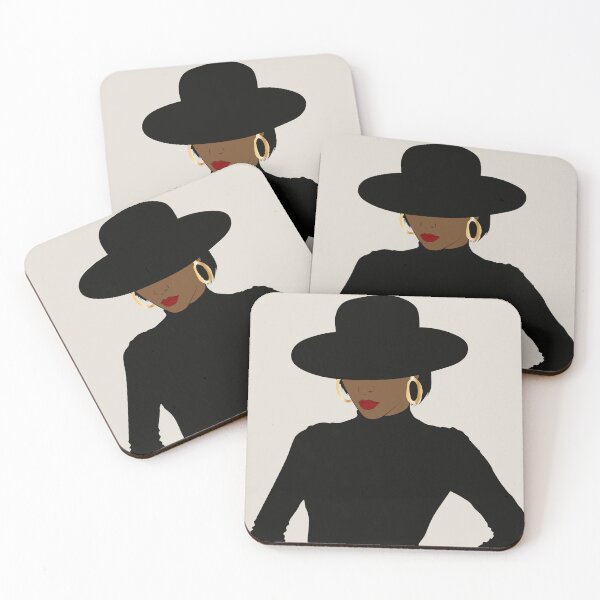Item preview, Golden Noir – Elegant Black Woman in Wide-Brim Hat Minimalist Fashion Art designed and sold by dennaibz.