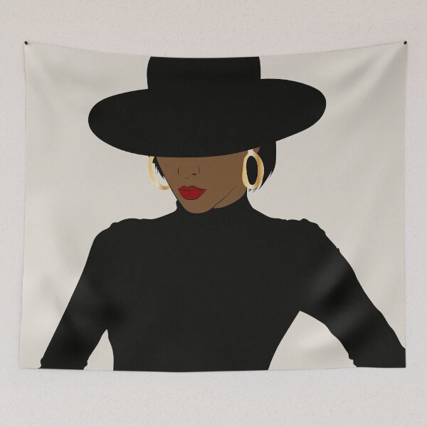 Item preview, Golden Noir – Elegant Black Woman in Wide-Brim Hat Minimalist Fashion Art designed and sold by dennaibz.