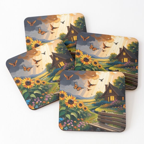 Item preview, The Wooden Bench and Sunflowers designed and sold by TinCatOutPost.