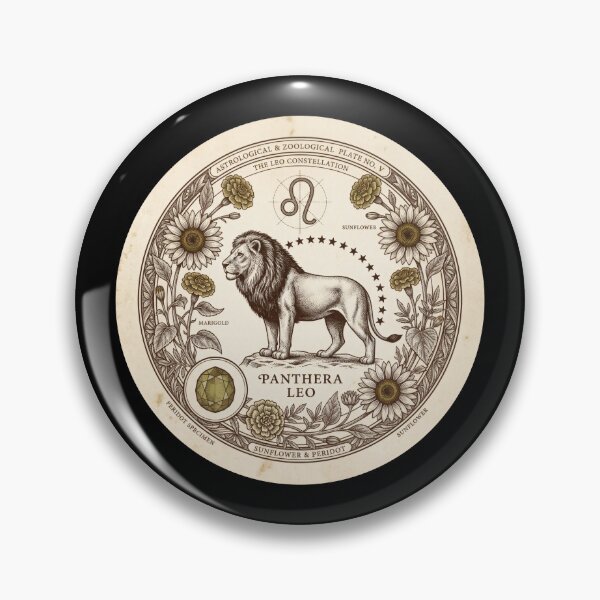 Item preview, Vintage Leo zodiac lion with sunflower and peridot designed and sold by Osmose-Studio.