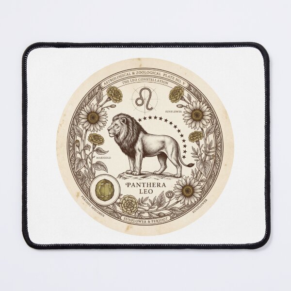 Item preview, Vintage Leo zodiac lion with sunflower and peridot designed and sold by Osmose-Studio ⭐⭐⭐⭐⭐.
