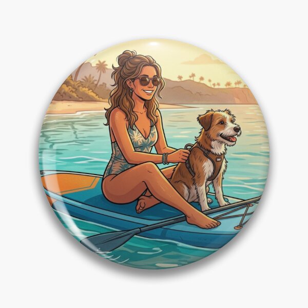 Item preview, PADDLEBOARDING BUDDIES – Cute Dog on Stand Up Paddleboard, Girl and Puppy Summer Beach Sunset Illustration, Retro Paddleboarding Apparel Graphic Poster designed and sold by SmartPuns.