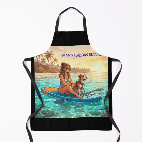 Item preview, PADDLEBOARDING BUDDIES – Cute Dog on Stand Up Paddleboard, Girl and Puppy Summer Beach Sunset Illustration, Retro Paddleboarding Apparel Graphic Poster designed and sold by SmartPuns.