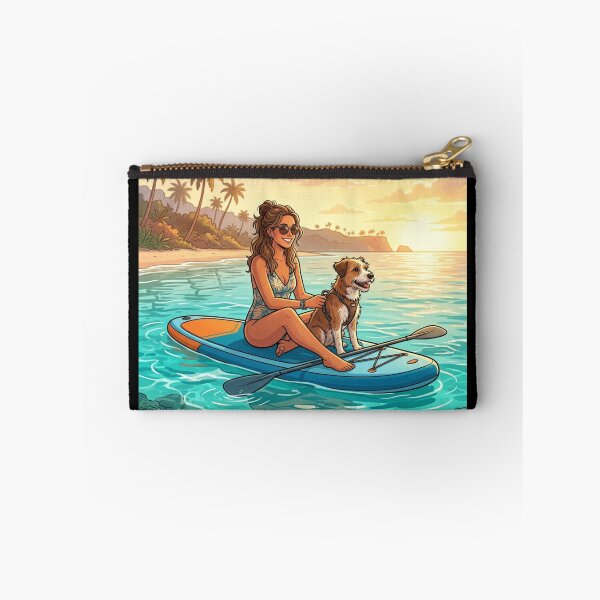 Item preview, PADDLEBOARDING BUDDIES – Cute Dog on Stand Up Paddleboard, Girl and Puppy Summer Beach Sunset Illustration, Retro Paddleboarding Apparel Graphic Poster designed and sold by SmartPuns.