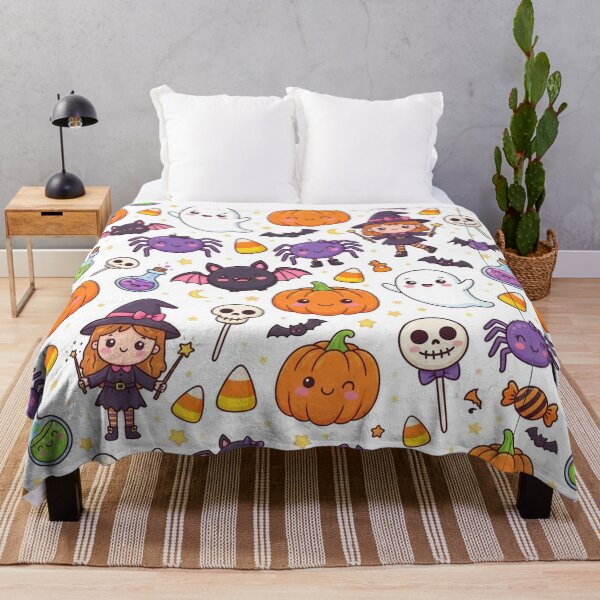 Item preview, Cute Kawaii Halloween Seamless Pattern - Ghosts Pumpkins Witches Bats Candy designed and sold by LenNo9881.