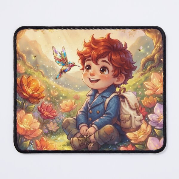Item preview, Little Boy Watching Magical Stained Glass Hummingbird designed and sold by Azurart2.