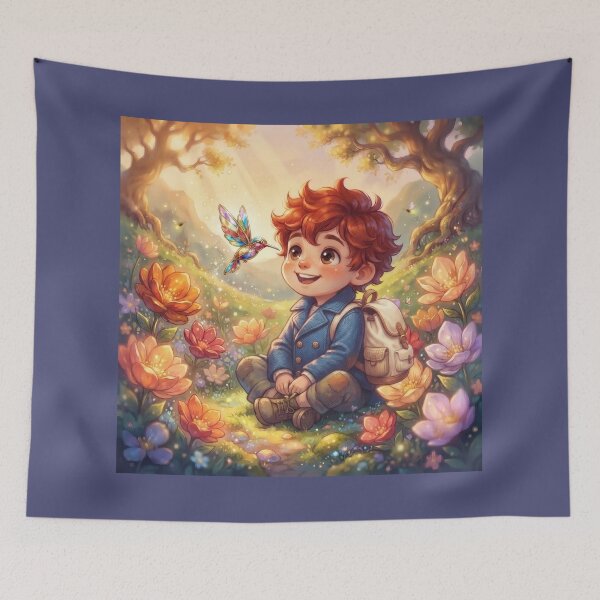 Item preview, Little Boy Watching Magical Stained Glass Hummingbird designed and sold by Azurart2.