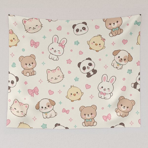 Item preview, Kawaii Cute Animals Bunny Panda Puppy Pastel Pattern Graphic Tee designed and sold by TM DESIGNS AND MORE.
