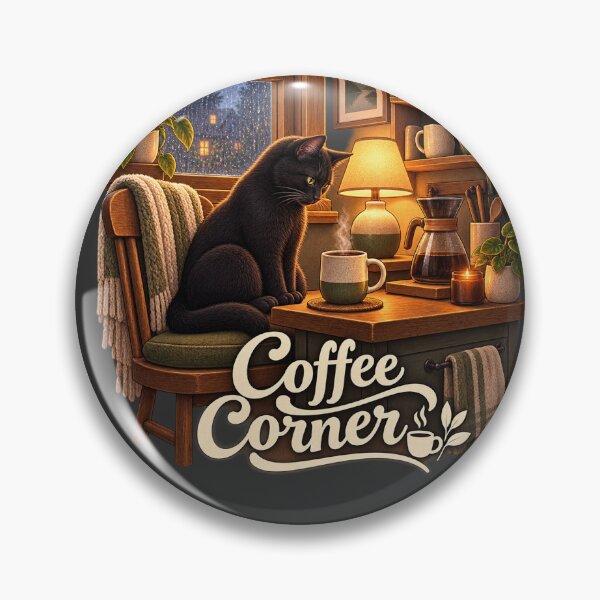 Item preview, Coffee Corner — Cozy Black Cat designed and sold by QuietNovaShop.