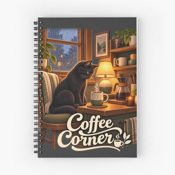Item preview, Coffee Corner — Cozy Black Cat designed and sold by QuietNovaShop.