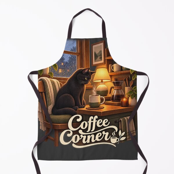 Item preview, Coffee Corner — Cozy Black Cat designed and sold by QuietNovaShop.