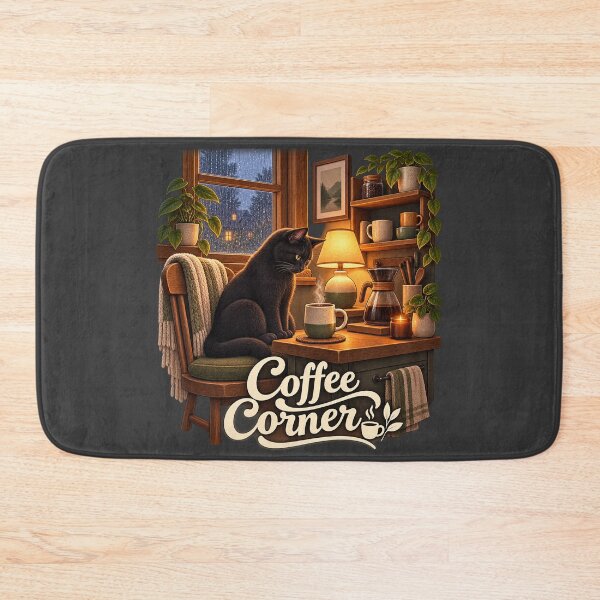 Item preview, Coffee Corner — Cozy Black Cat designed and sold by QuietNovaShop.