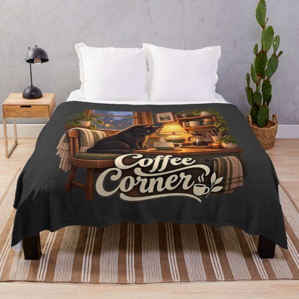 Item preview, Coffee Corner — Cozy Black Cat designed and sold by QuietNovaShop.
