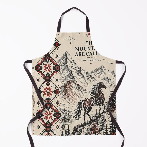 Item preview, The Mountains Are Calling and I Must Go – Folk Art Horse Mountain Adventure, Vintage Alpine Landscape, Boho Ethnic Hiking Nature Design & Outdoor Lover Gift designed and sold by Gold Turtle Lina.