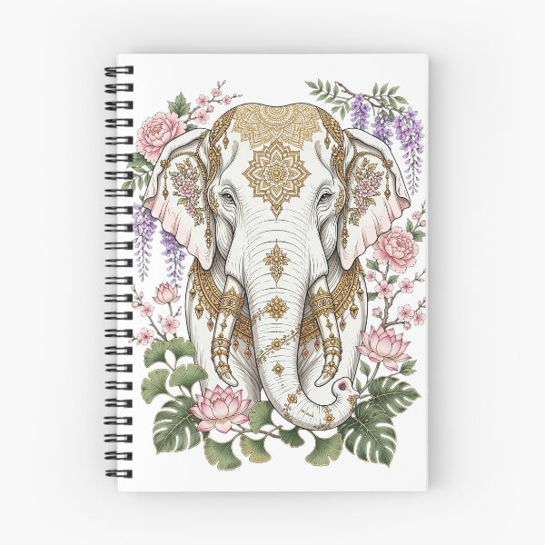 Item preview, Sacred White Elephant - Oriental Gold Mandala with Peony Sakura Lotus Wisteria and Ginkgo designed and sold by PrettyCrypt.
