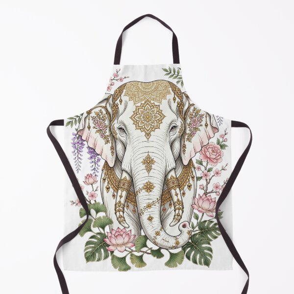 Item preview, Sacred White Elephant - Oriental Gold Mandala with Peony Sakura Lotus Wisteria and Ginkgo designed and sold by PrettyCrypt.