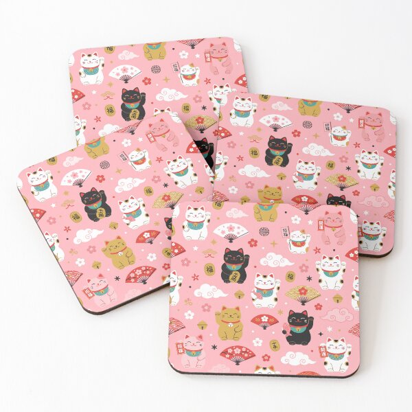 Item preview, Kawaii Pink Maneki Neko Japanese Lucky Cat Pattern designed and sold by artistastshirt.