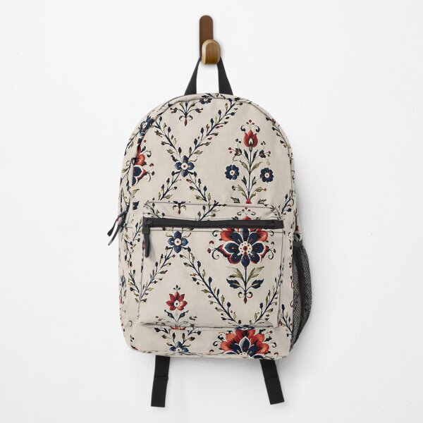 Item preview, Vintage Red and Navy Folk Floral Pattern – Traditional Botanical Ornament with Tulip Flowers, Decorative Vines and Heritage Textile Inspired Design designed and sold by Gold Turtle Lina.
