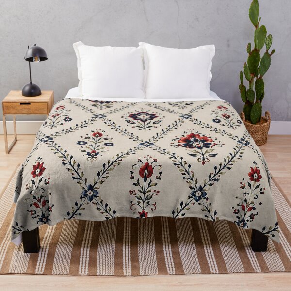 Item preview, Vintage Red and Navy Folk Floral Pattern – Traditional Botanical Ornament with Tulip Flowers, Decorative Vines and Heritage Textile Inspired Design designed and sold by Gold Turtle Lina.