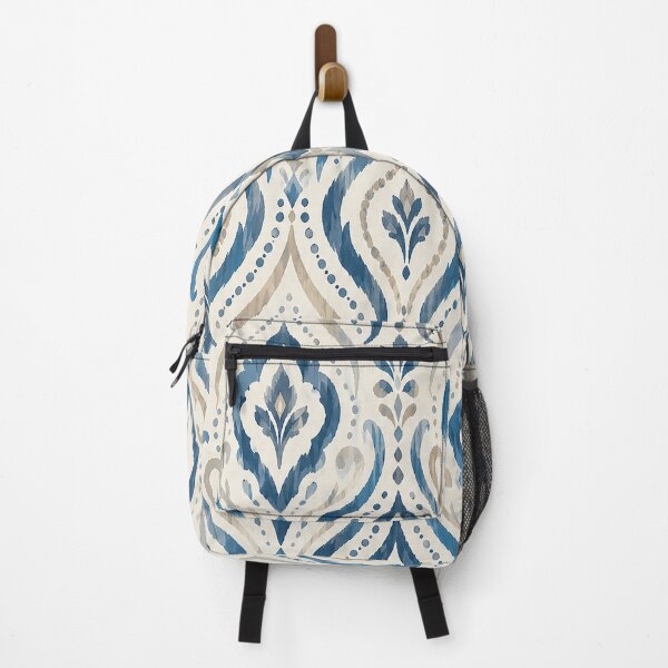 Item preview, Blue and Beige Watercolor Ikat Pattern – Elegant Boho Tribal Floral Ornament with Damask Teardrop Motifs and Vintage Textile Inspired Design designed and sold by Gold Turtle Lina.
