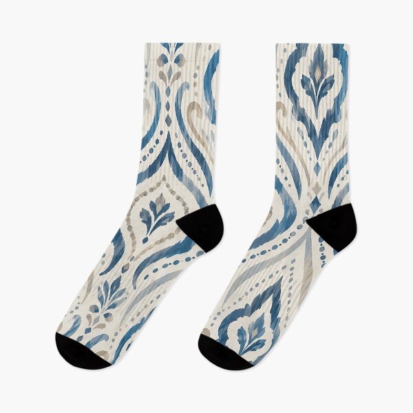 Item preview, Blue and Beige Watercolor Ikat Pattern – Elegant Boho Tribal Floral Ornament with Damask Teardrop Motifs and Vintage Textile Inspired Design designed and sold by Gold Turtle  Lina.