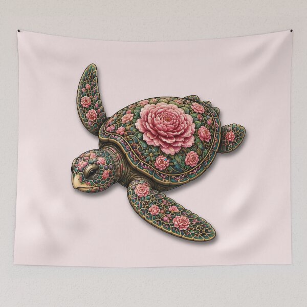 Item preview, Floral Sea Turtle Swimming | Ocean Flower Bloom Art Collection designed and sold by Zaru Art Studio.