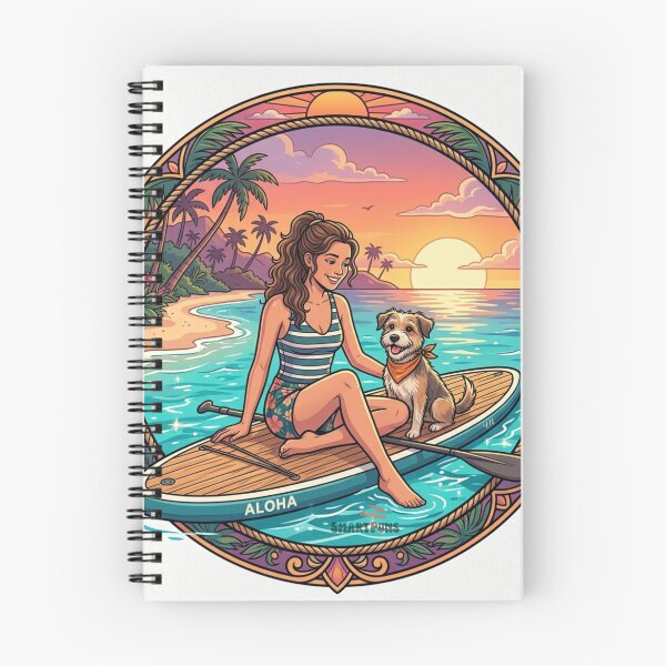 Item preview, Aloha SUP Dog – Retro Sunset Paddleboarding Illustration, Vintage Tropical Beach Circle, Cute Puppy and Girl Summer Surf Apparel Graphic Sticker designed and sold by SmartPuns.