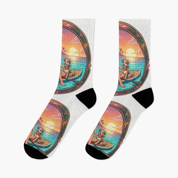 Item preview, Aloha SUP Dog – Retro Sunset Paddleboarding Illustration, Vintage Tropical Beach Circle, Cute Puppy and Girl Summer Surf Apparel Graphic Sticker designed and sold by SmartPuns.