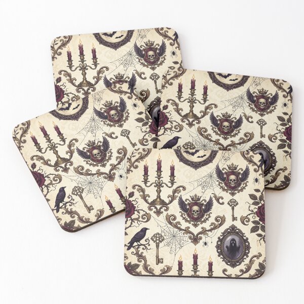 Item preview, Dark Gothic Halloween Seamless Pattern - Roses Ravens Skull Crest Candles designed and sold by LenNo9881.