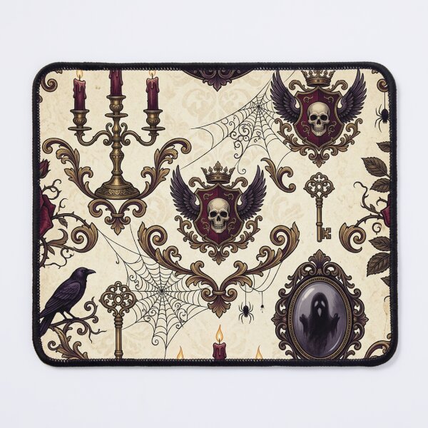 Item preview, Dark Gothic Halloween Seamless Pattern - Roses Ravens Skull Crest Candles designed and sold by LenNo9881.