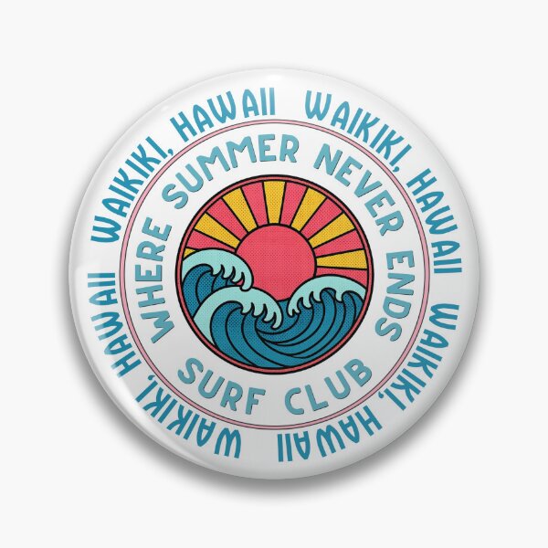 Item preview, Waikiki Hawaii Surf Club Retro Sunset Wave Badge Design designed and sold by DonnaRaine.