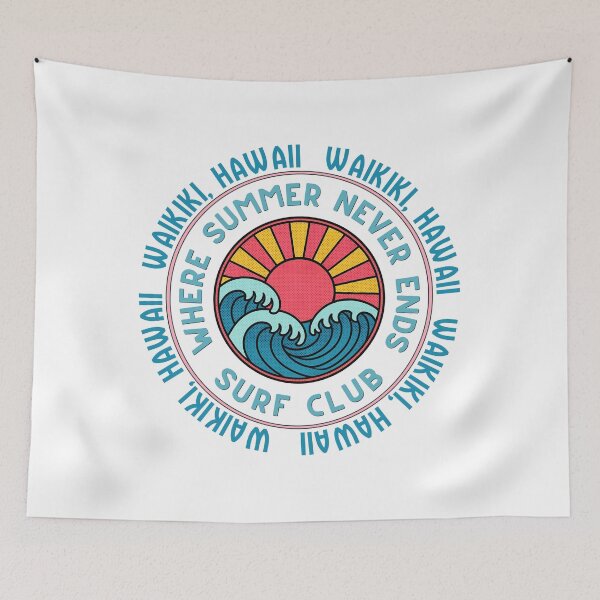 Item preview, Waikiki Hawaii Surf Club Retro Sunset Wave Badge Design designed and sold by DonnaRaine.
