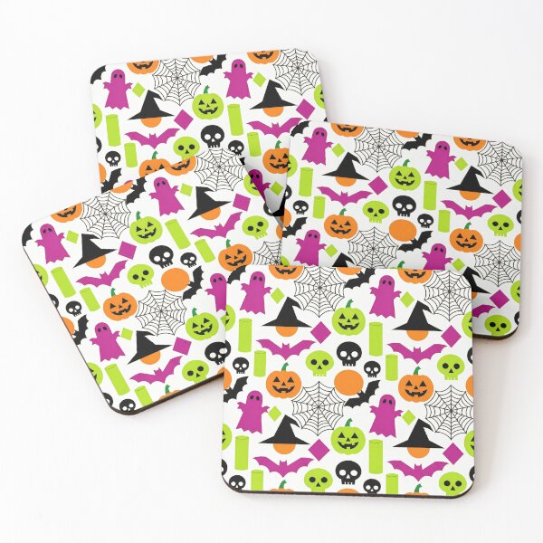 Item preview, Neon Geometric Halloween Pattern - Cute Ghosts Pumpkins Bats Skulls Modern designed and sold by LenNo9881.