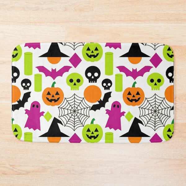 Item preview, Neon Geometric Halloween Pattern - Cute Ghosts Pumpkins Bats Skulls Modern designed and sold by LenNo9881.
