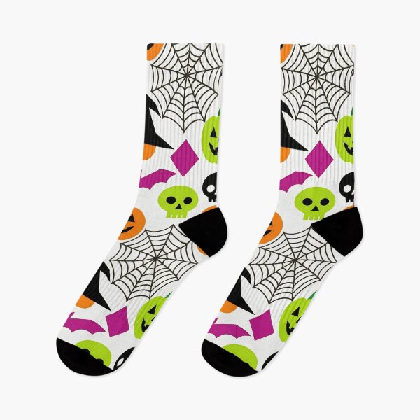 Item preview, Neon Geometric Halloween Pattern - Cute Ghosts Pumpkins Bats Skulls Modern designed and sold by LenNo9881.