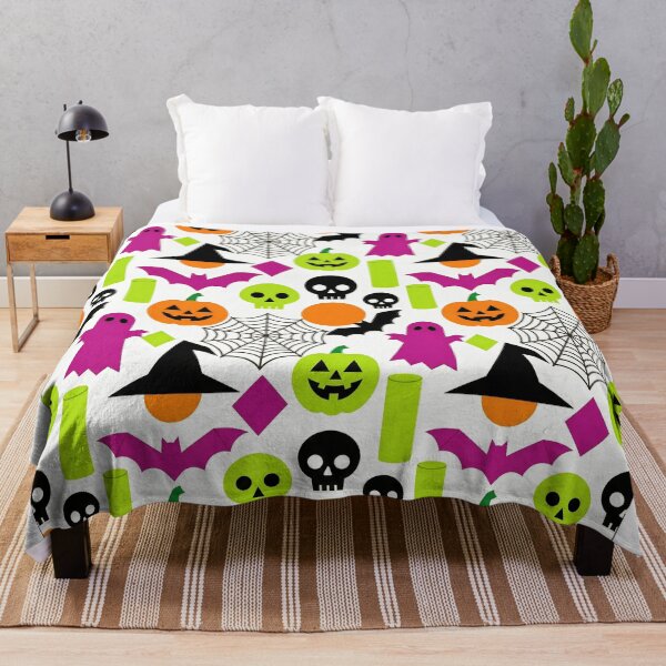Item preview, Neon Geometric Halloween Pattern - Cute Ghosts Pumpkins Bats Skulls Modern designed and sold by LenNo9881.