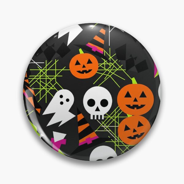 Item preview, Neon Halloween Seamless Pattern Black Background - Ghosts Skulls Pumpkins designed and sold by LenNo9881.