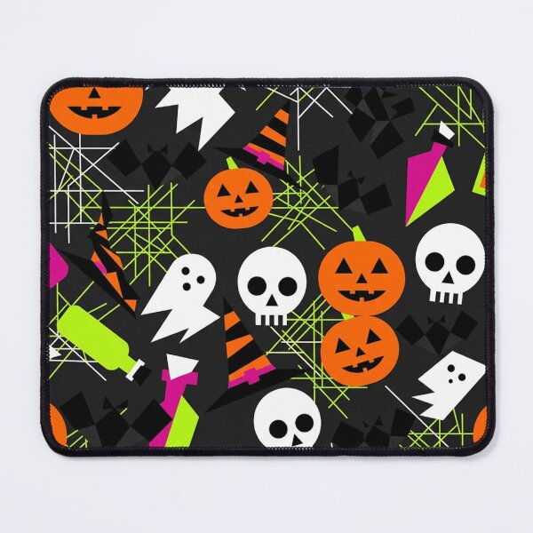 Item preview, Neon Halloween Seamless Pattern Black Background - Ghosts Skulls Pumpkins designed and sold by LenNo9881.