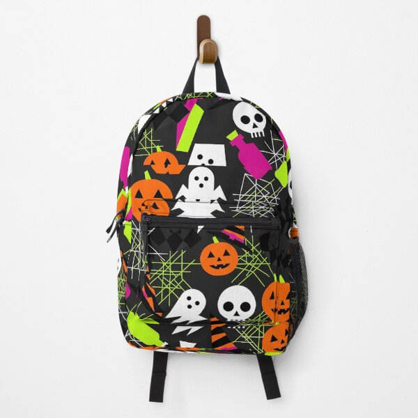 Item preview, Neon Halloween Seamless Pattern Black Background - Ghosts Skulls Pumpkins designed and sold by LenNo9881.
