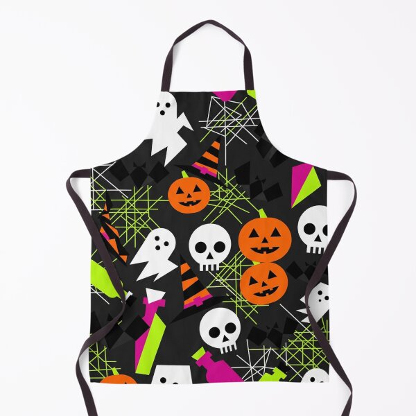 Item preview, Neon Halloween Seamless Pattern Black Background - Ghosts Skulls Pumpkins designed and sold by LenNo9881.