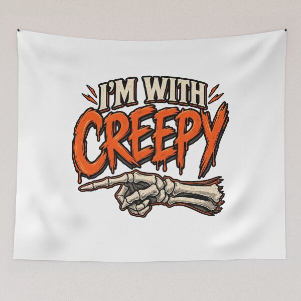 Item preview, I'm with Creepy, Funny Halloween Matching Couple, Spooky Costume Party Humor Horror Theme designed and sold by Teeture.
