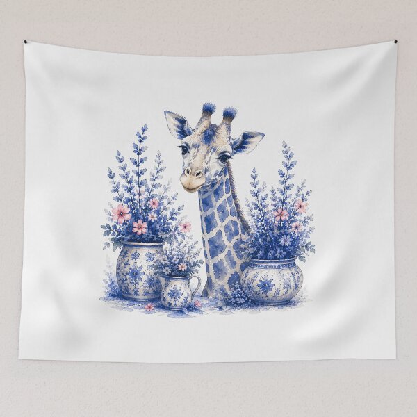 Item preview, Blue Watercolor Giraffe Among Flowers designed and sold by fnsdjfnsidjdns.